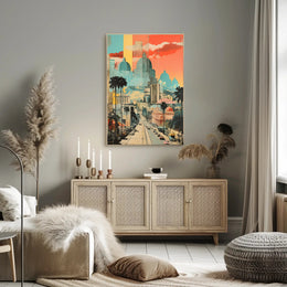 Urban Vibrance: Classic Meets Modern Architectural Travel Poster