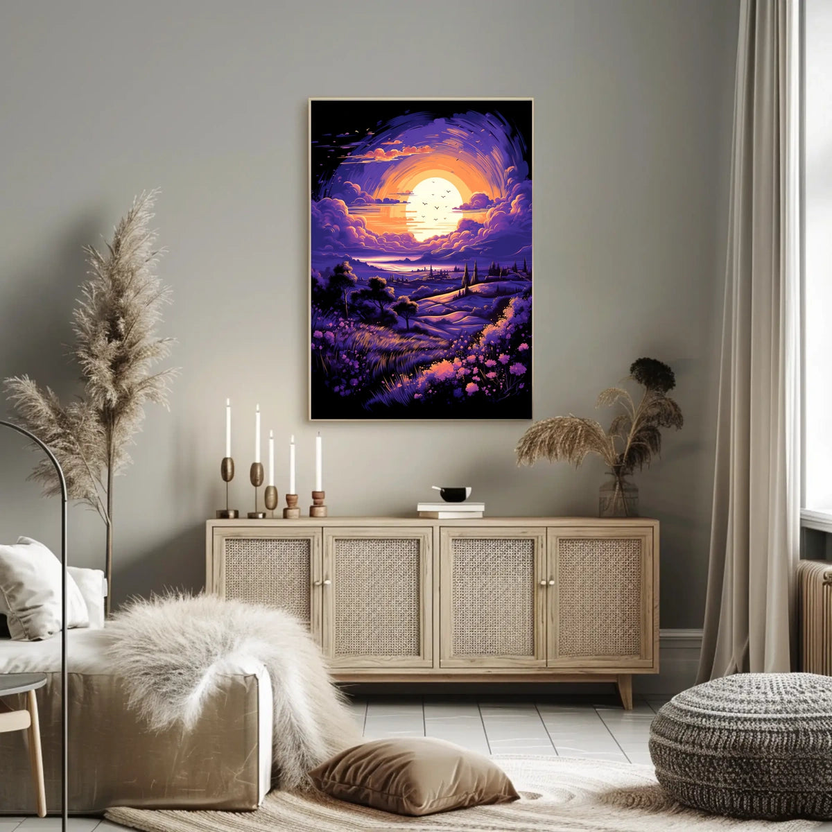 Serene Sunset Countryside Landscape Art Poster Print