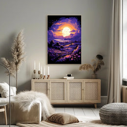 Serene Sunset Countryside Landscape Art Poster Print