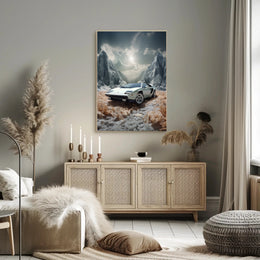 Classic Supercar in a Surreal Landscape Poster PosterGoat