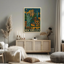 New York City Icons Vibrant Poster Modern Wall Art