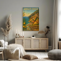Amalfi Coast Vintage Travel Poster: Mediterranean Charm
