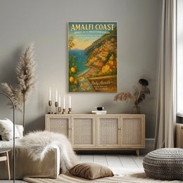 Amalfi Coast Vintage Travel Poster: Mediterranean Charm