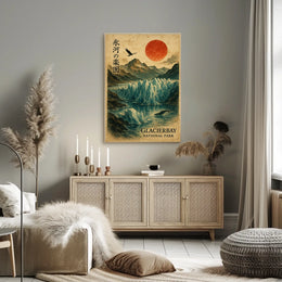 Glacier Bay National Park Vintage Glaciers Red Sun Poster