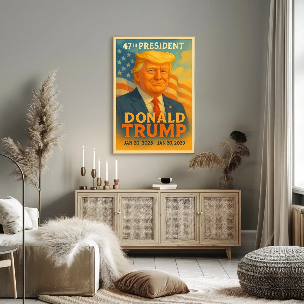 Commanding Presence Donald Trump and the American Banner Poster
