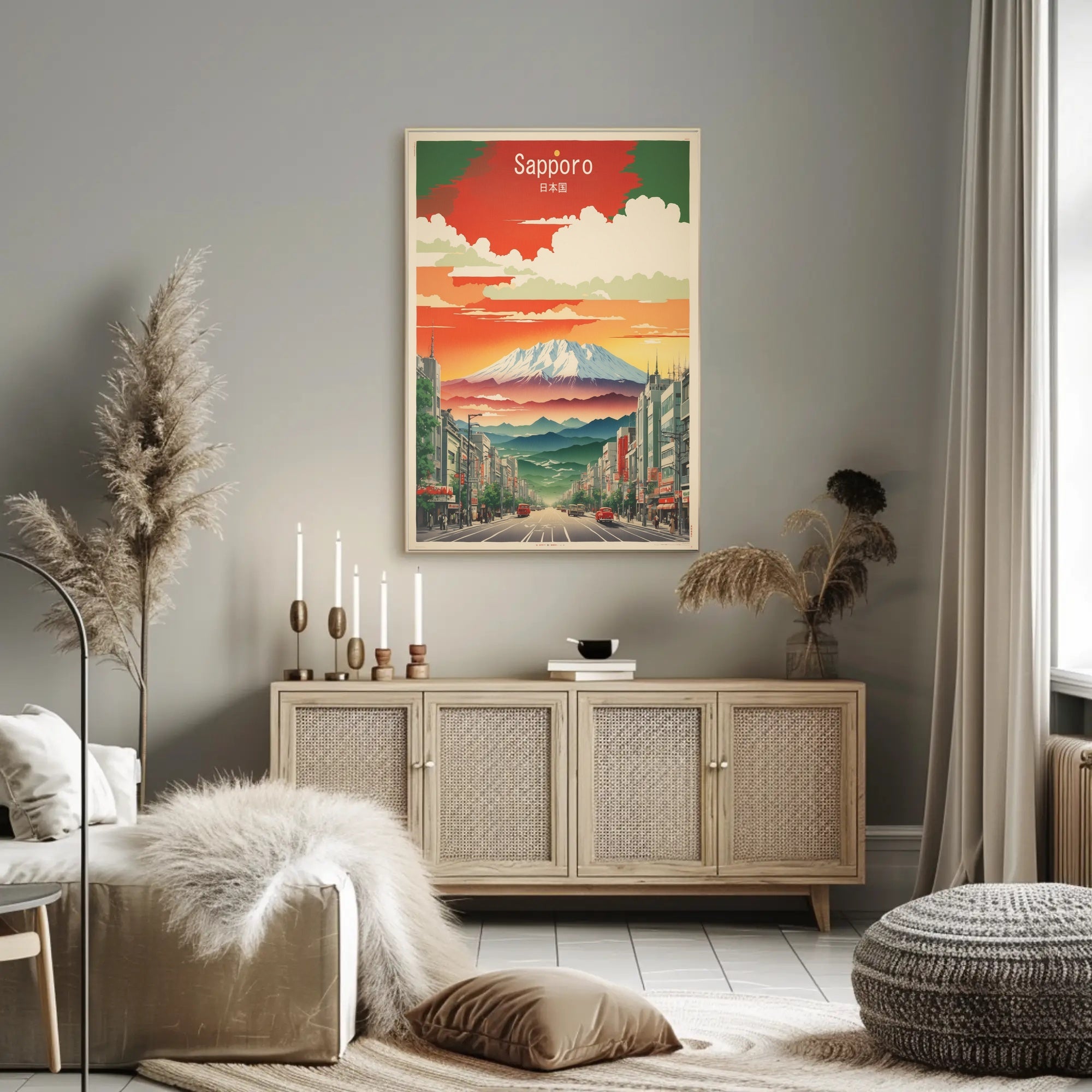 Sapporo Cityscape Japan Vintage Travel Poster