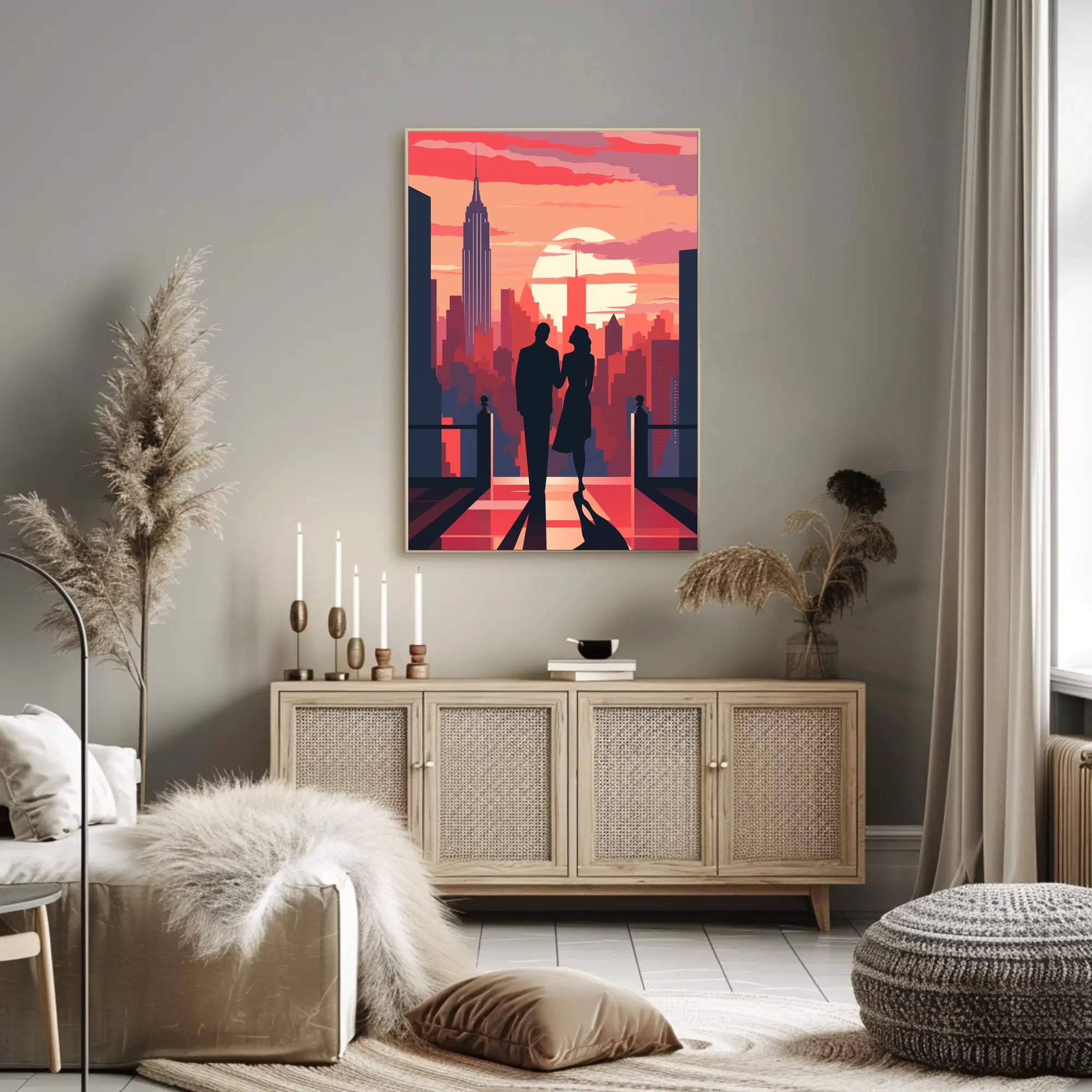 Romantic Skyline Silhouette Poster Classic NYC Wall Art