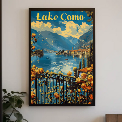 Lake Como Italian Villas Mountains Travel Poster