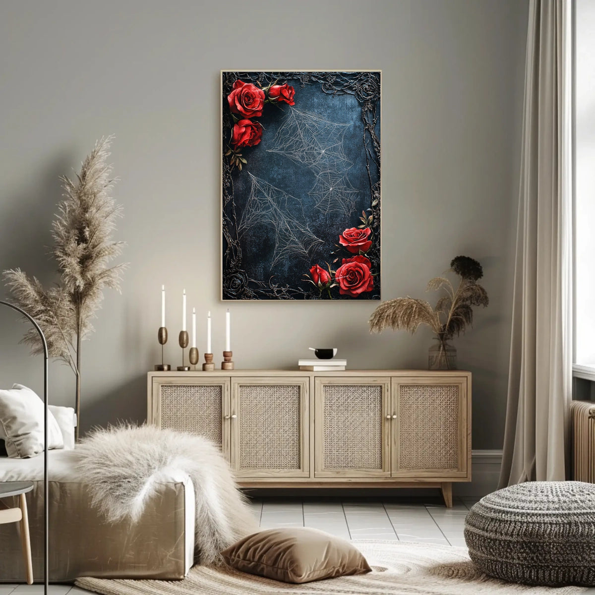 Dark Roses and Webs Moody Art Print Abstract Poster