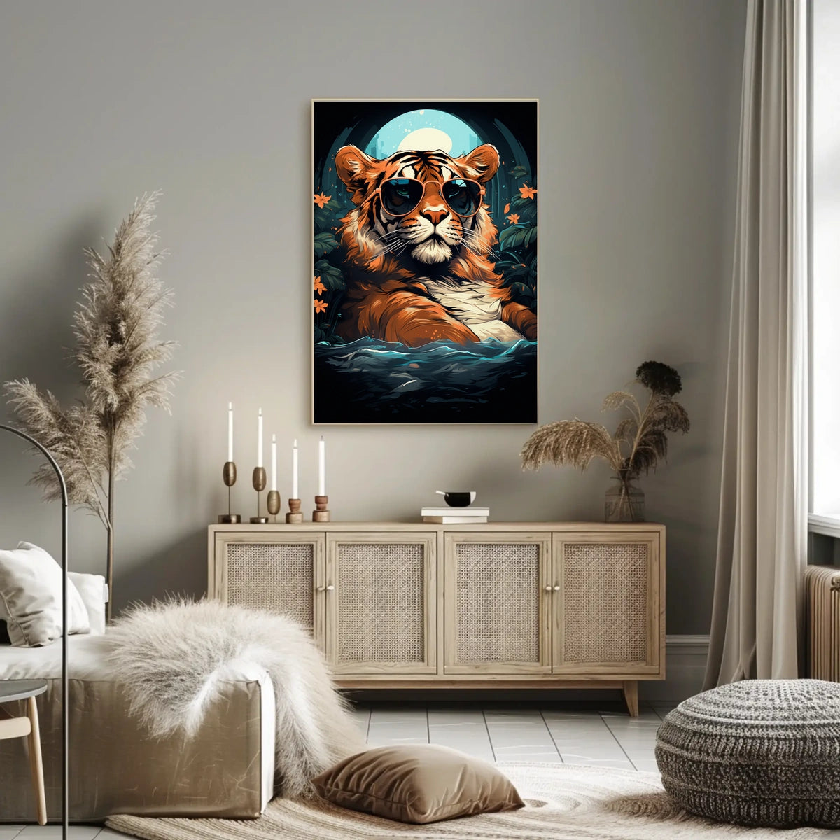 Tiger in Sunglasses Moonlit Jungle Animal Poster