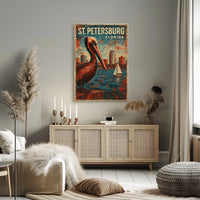 St Petersburg Pelican Vintage Impressionism Fans Poster