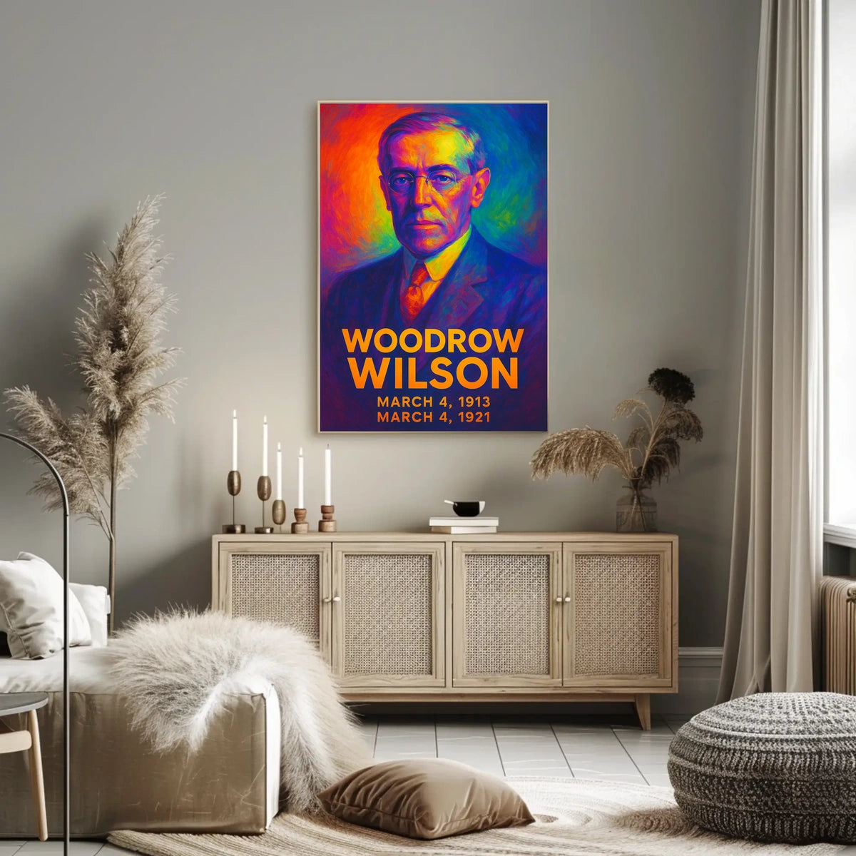 Woodrow Wilson 28th President of the United States Neon Gradient Overlay Poster