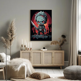 Cartoonish Menacing Zombie Character: Abstract Pop Culture Poster