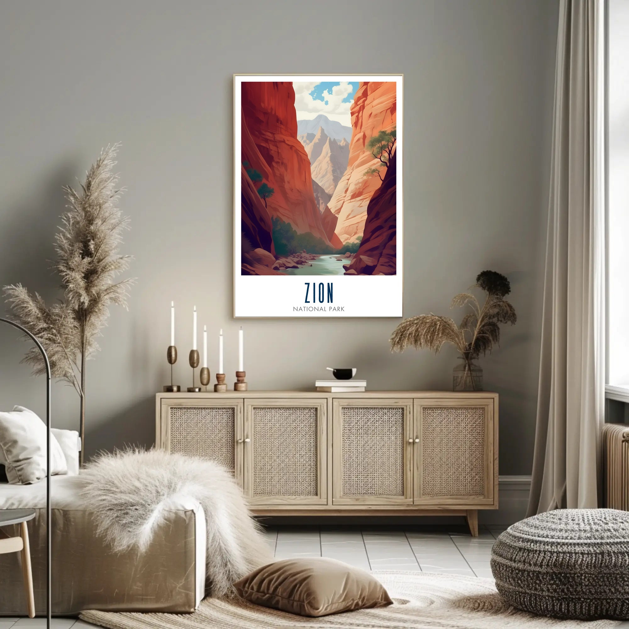 Zion National Park Travel Poster Vintage Canyon Print