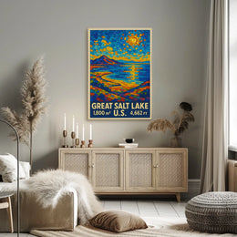 Great Salt Lake Vibrant Mosaic Landscape Poster