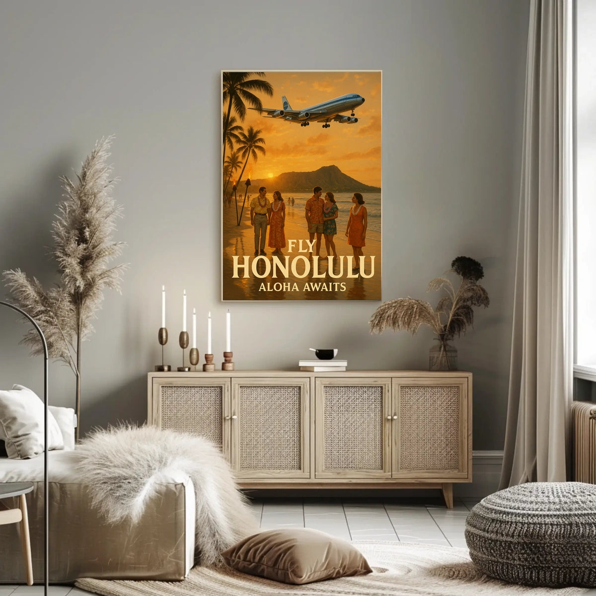 Travel to Honolulu with Vintage Style Travel Poster