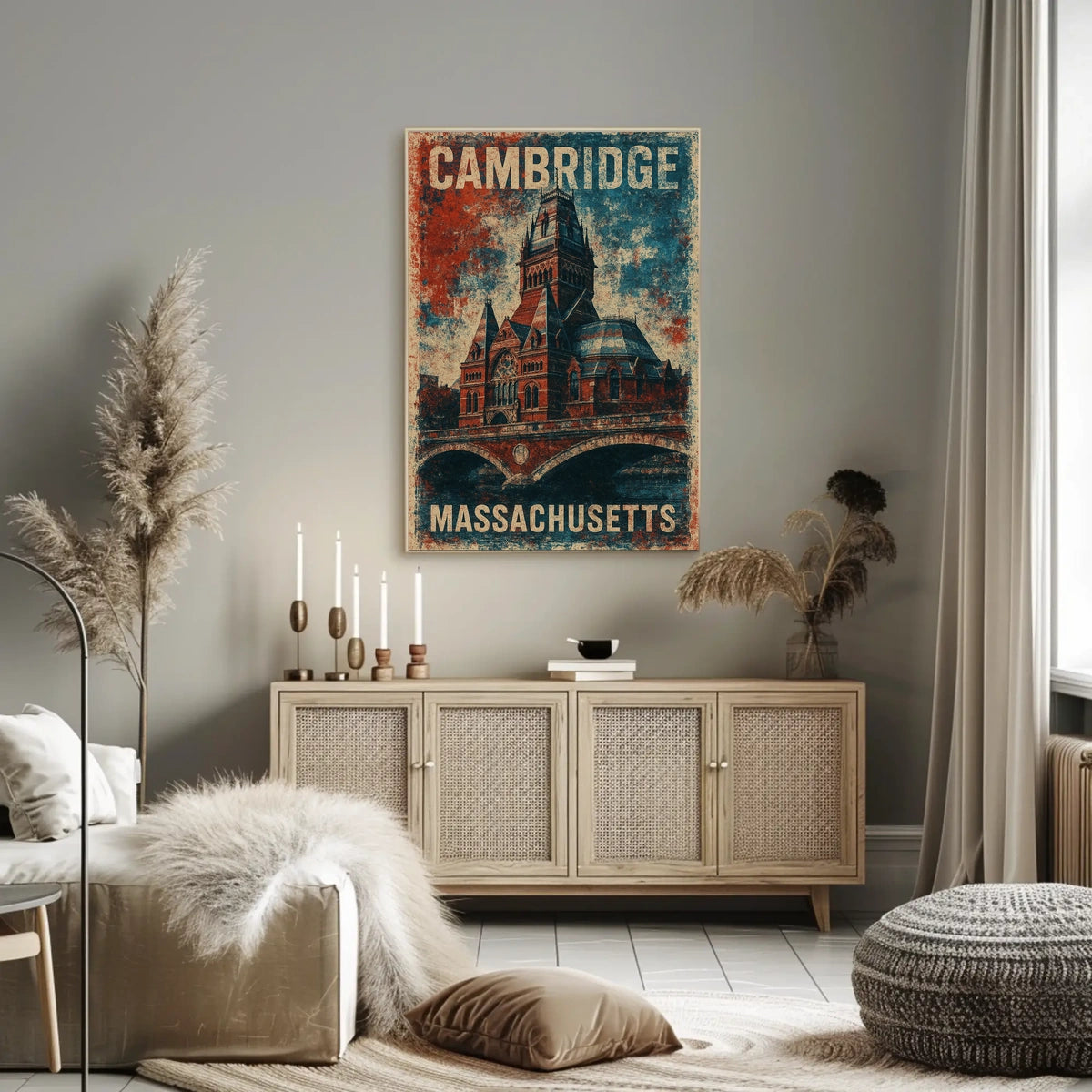 Cambridge Massachusetts Vintage Travel Decor Poster