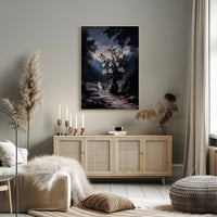 Mystical Moonlit Forest Scene With Fox - Artistic Poster PosterGoat