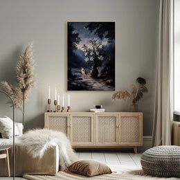 Mystical Moonlit Forest Scene With Fox - Artistic Poster PosterGoat