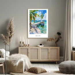 Tropical Belize Coastal Scene Travel Poster PosterGoat