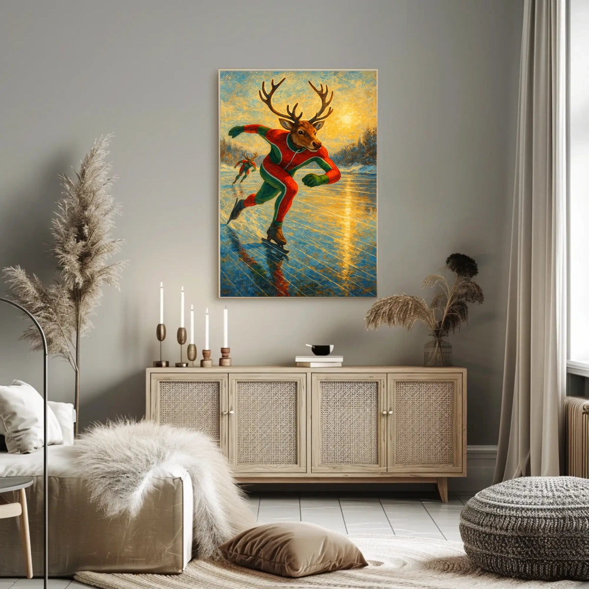 Whimsical Reindeer Skating Winter Wonderland Poster