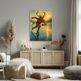 Whimsical Reindeer Skating Winter Wonderland Poster