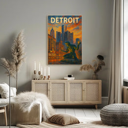 Spirit Of Detroit Poster Fiery Cityscape For Detroit Fans
