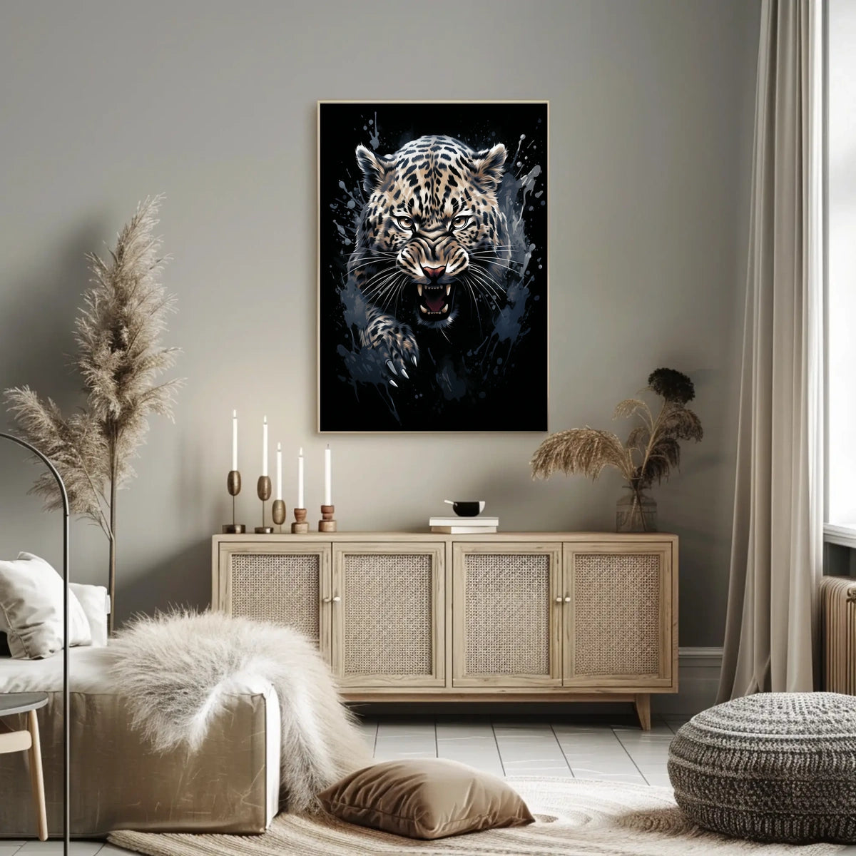 Fierce Leopard Art Poster: Dynamic Wild Energy