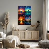 Egyptian Pyramids in Dreamlike Celestial Landscapes Cultural Poster