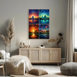 Egyptian Pyramids in Dreamlike Celestial Landscapes Cultural Poster