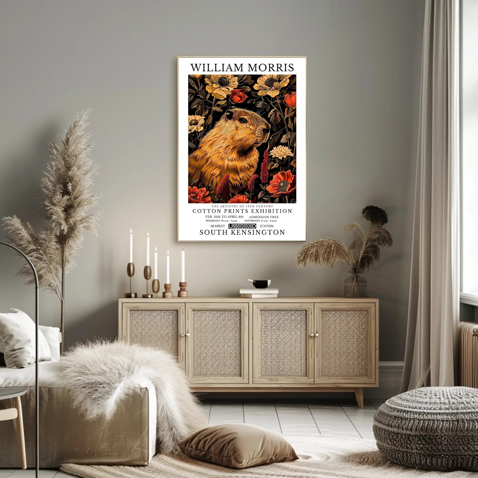 William Morris Exhibition with Capybara Artistic Poster