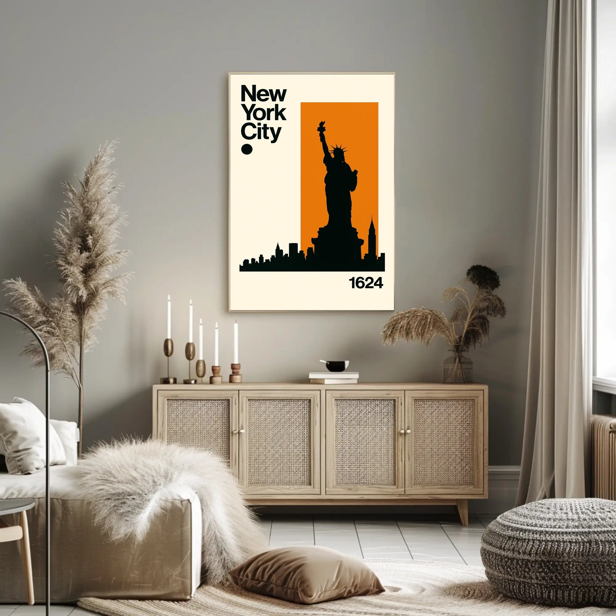 Statue Silhouette New York Skyline Poster Modern Wall Art