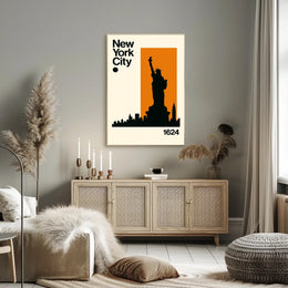 Statue Silhouette New York Skyline Poster Modern Wall Art