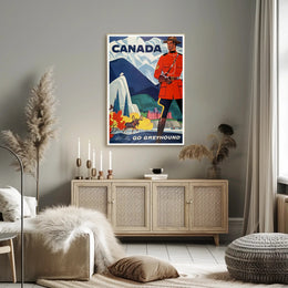 Vintage Canada Travel Poster with Mountie and Wildlife Travel Poster PosterGoat