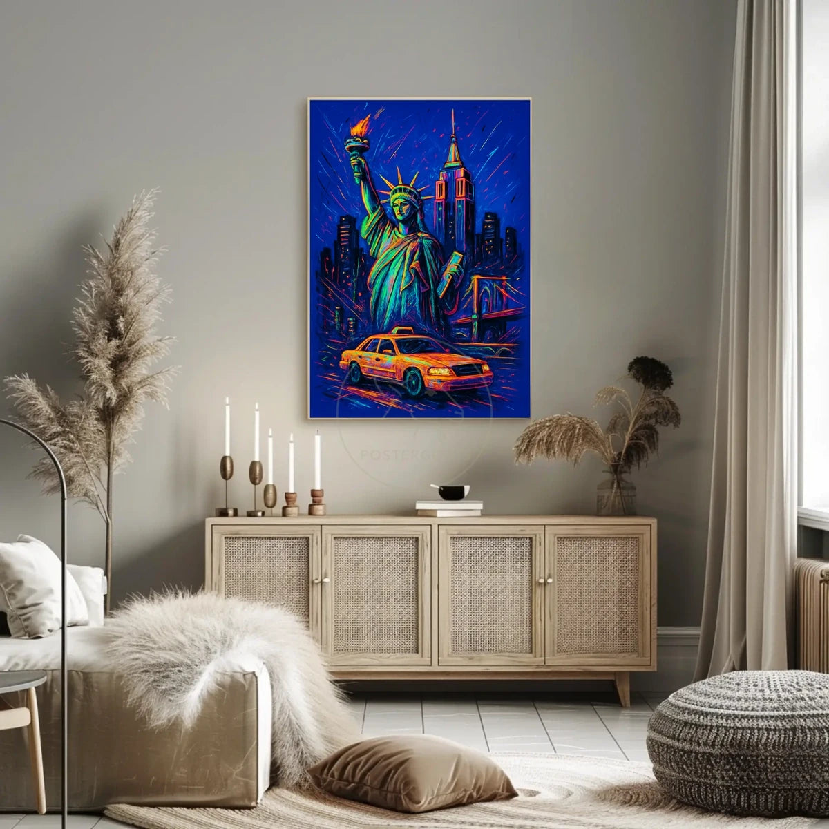 Vibrant New York Cityscape Art with Neon Aesthetic Urban Poster
