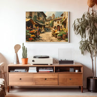 Historical European Village Marketplace Poster Art