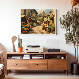 Historical European Village Marketplace Poster Art