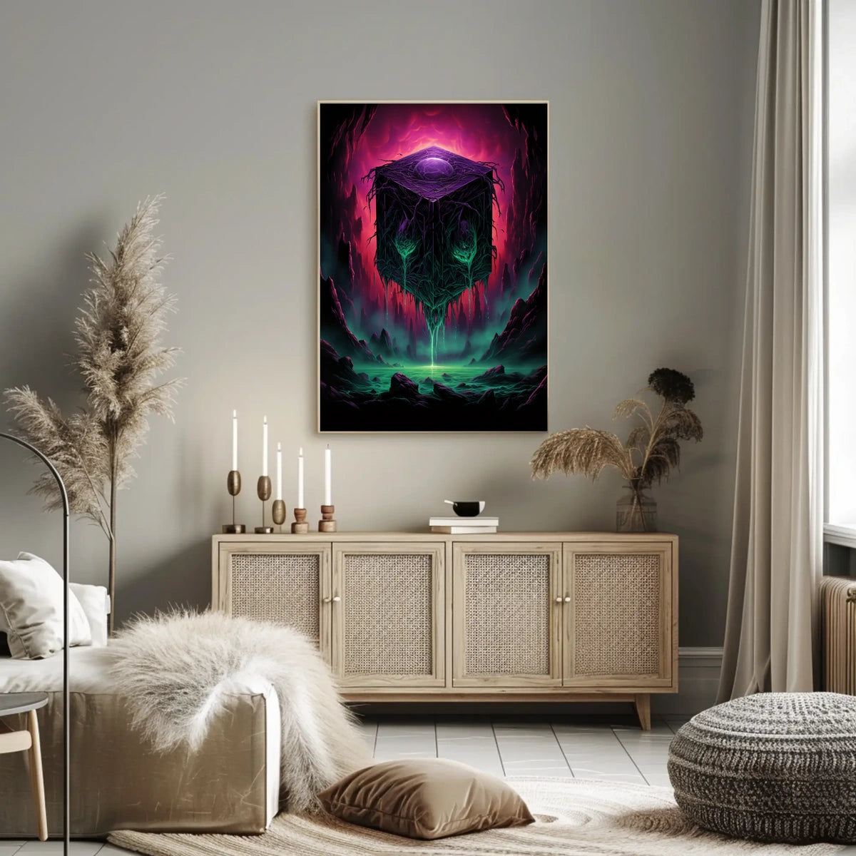Mystical Cube In A Surreal Landscape Poster