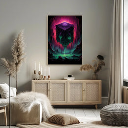 Mystical Cube In A Surreal Landscape Poster