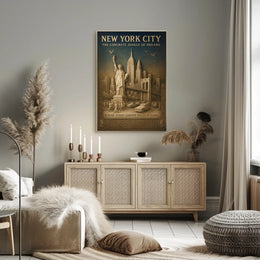New York City Landmarks Cityscape Poster Vintage Wall Art