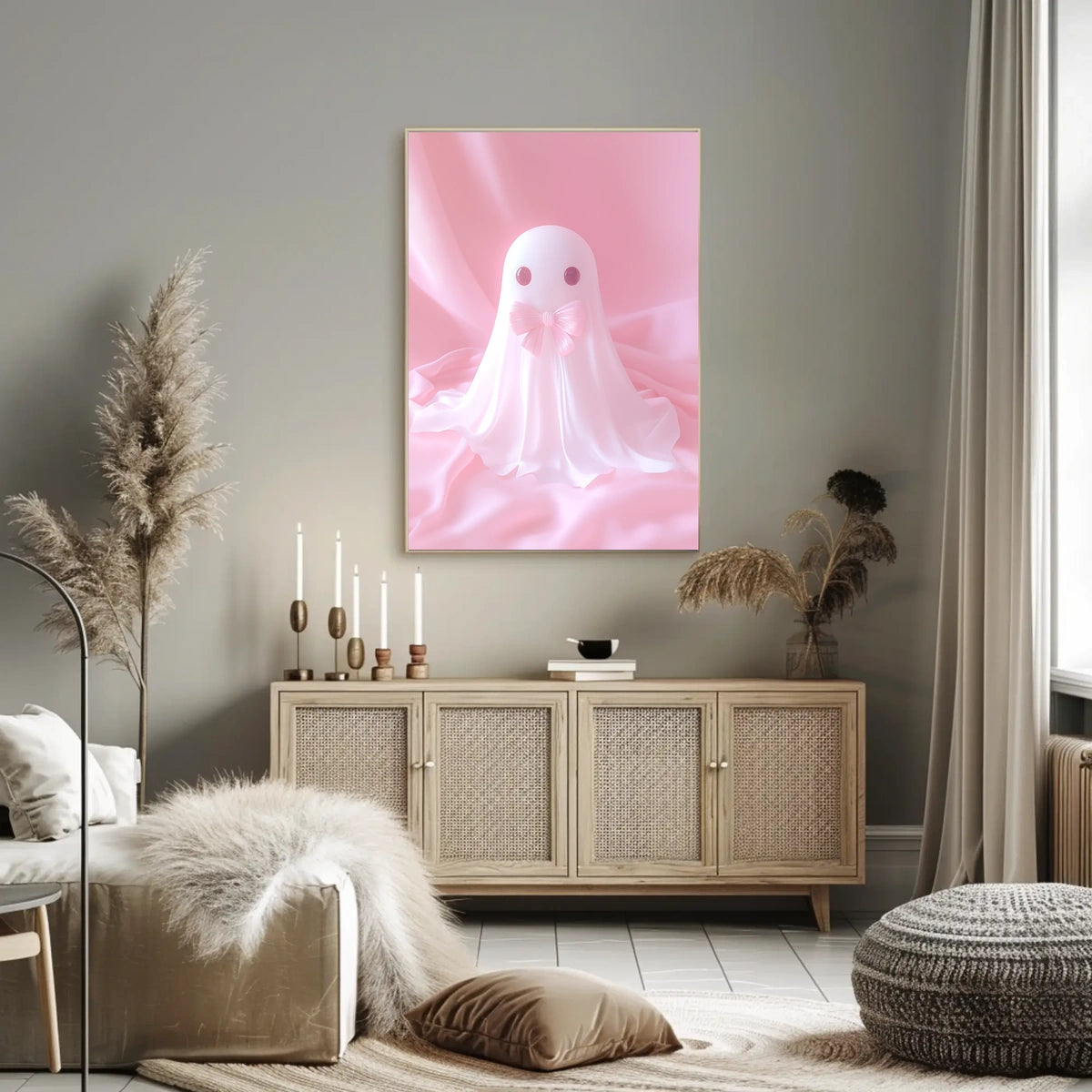 Cute Ghost Pink Bow Minimalist Poster
