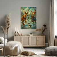 Festive Reindeer Ice Hockey in Winter Wonderland Sports Poster