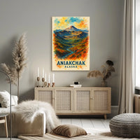 Aniakchak Alaskan Wilderness Adventure Watercolor Poster