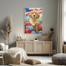 Golden Retriever Puppy In A Wagon With Flowers Poster