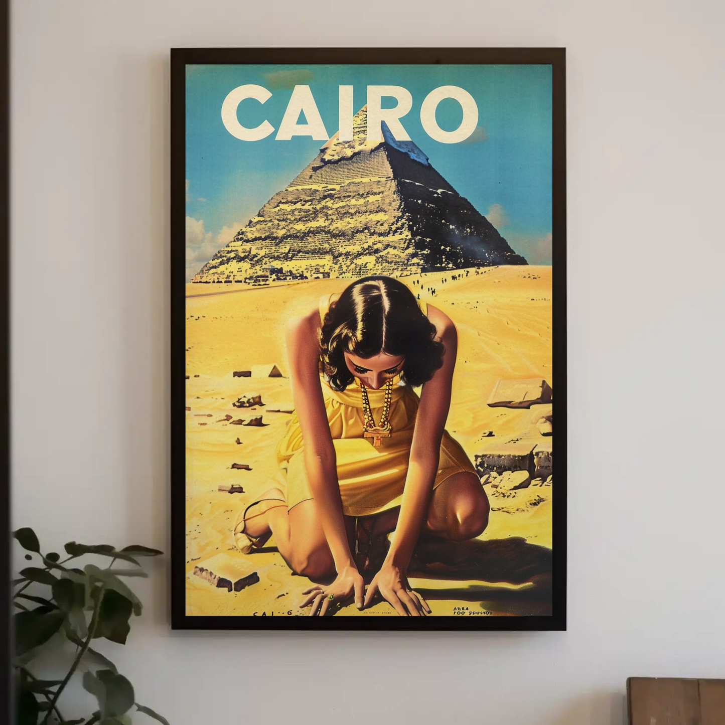 Cairo Pyramid Woman Desert Vintage Egypt Travel Poster