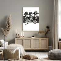 Skeletons in Suits Black-and-white Illustration Poster
