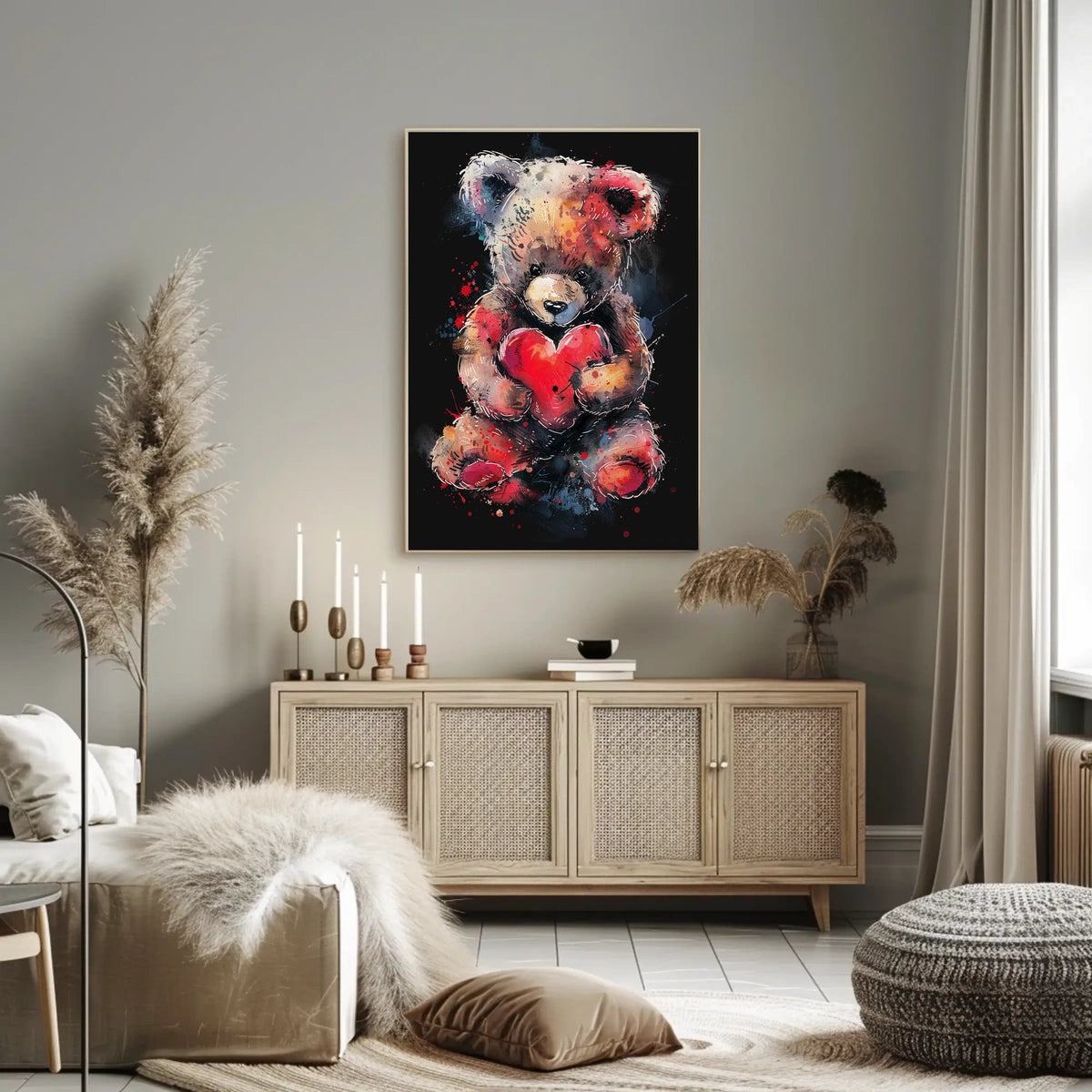 Heartfelt Embrace Watercolor Teddy Bear Love Poster