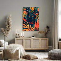 Striking Black Cat in Vibrant Jungle Animal Poster