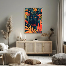 Striking Black Cat in Vibrant Jungle Animal Poster