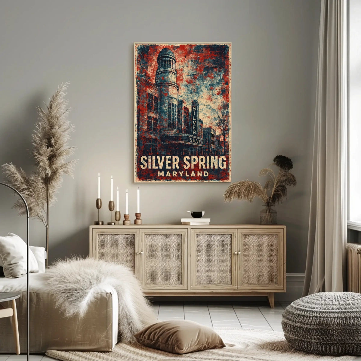 Silver Spring Travel Nostalgia Retro Folk Art Poster